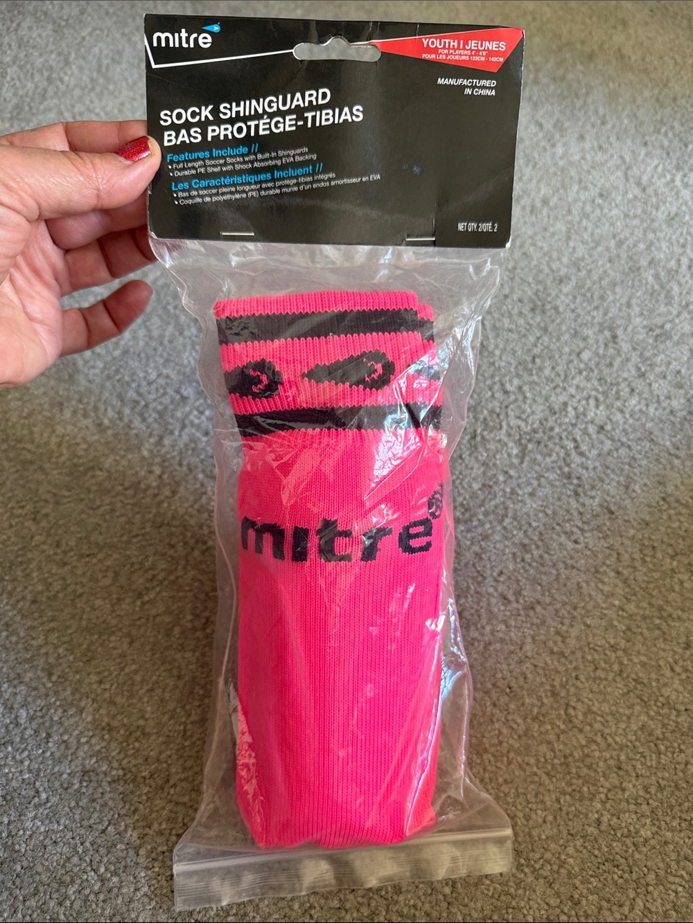 New Mitre Youth Athletic Sock Shinguard - Bright Pink with Black Accents